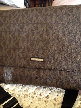 Michael Kors Brown MK Logo Messenger Bag with Black Strap